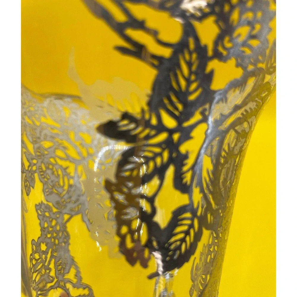 Vintage 1940s Heisey Glass Lariat Crimped Top Vase With Silver Overlay Roses